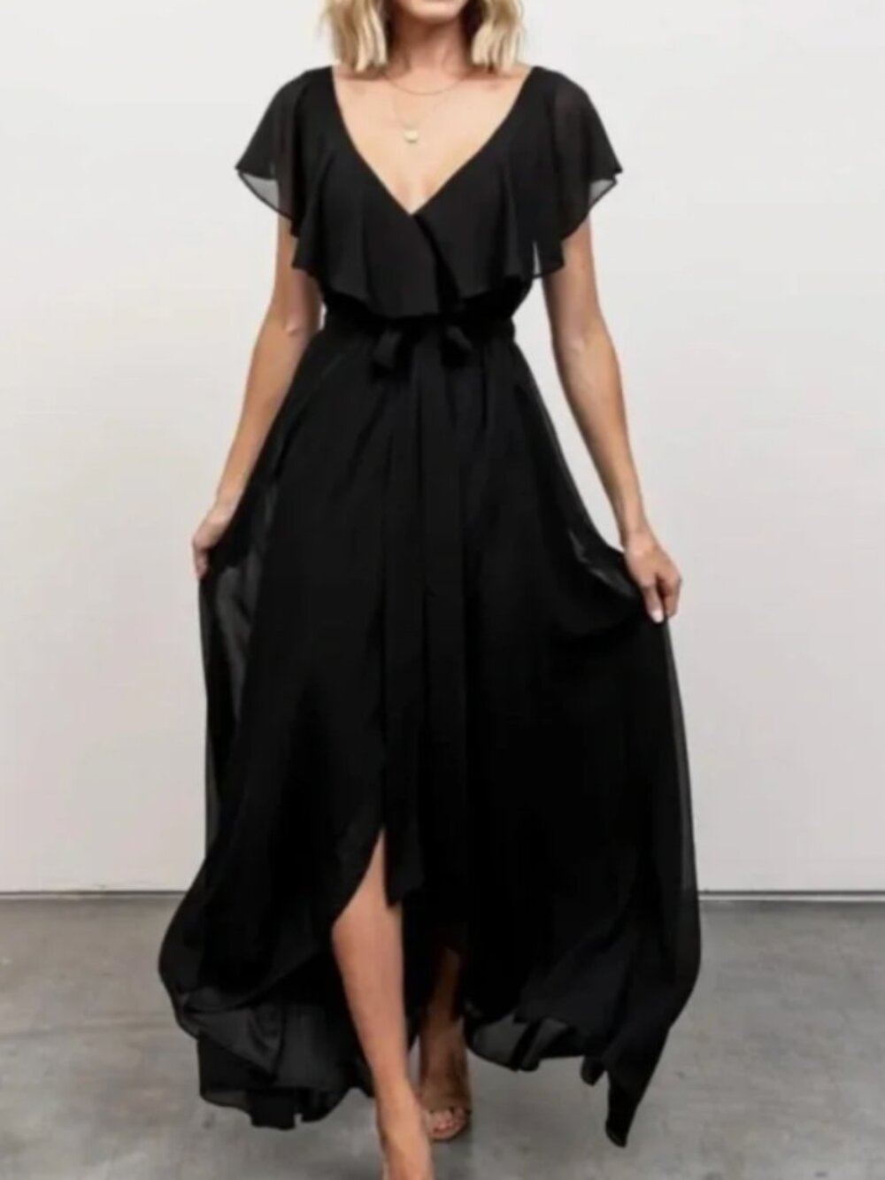 Baltic Born Katya Ruffle Maxi Dress Black